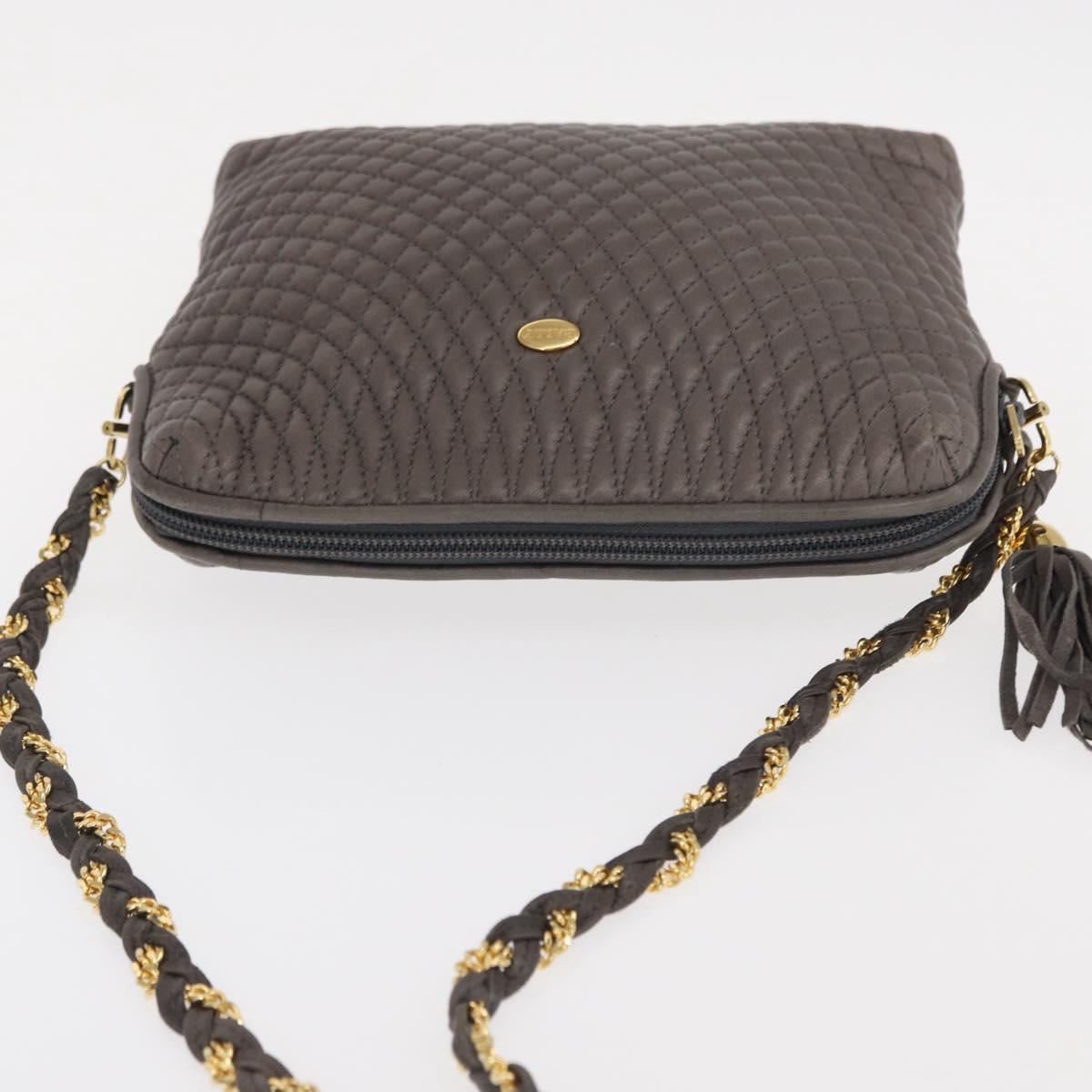 BALLY Chain Shoulder Bag Leather Gray Gold Auth bs32085