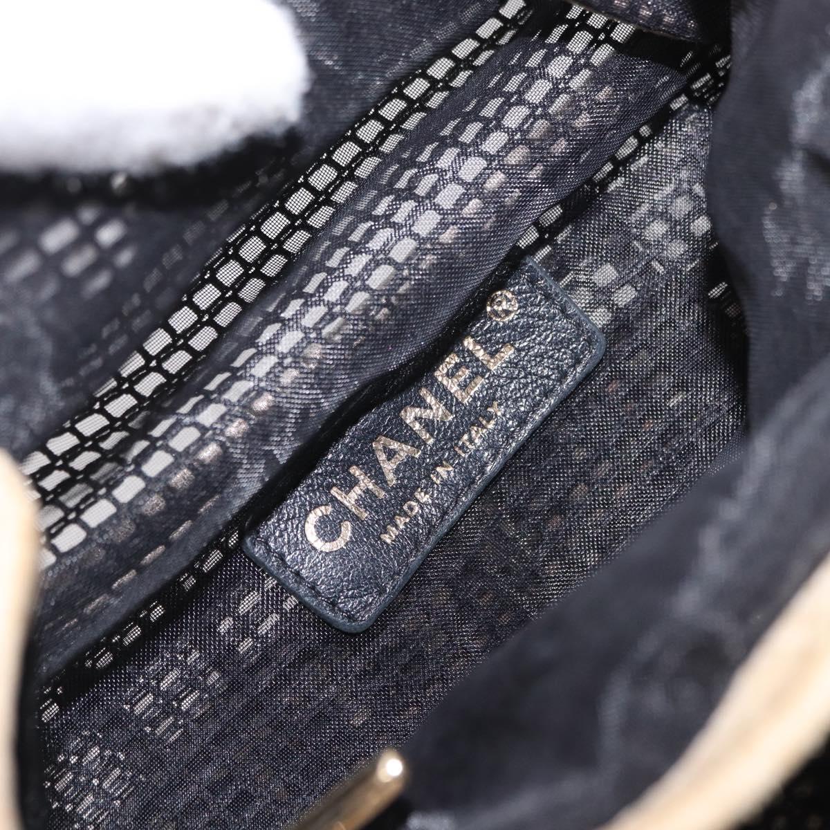CHANEL Chain Shoulder Bag Nylon Leather Black Gold CC Auth bs32086