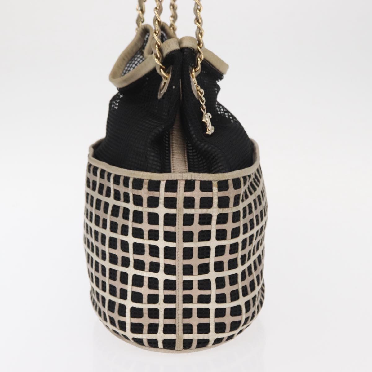 CHANEL Chain Shoulder Bag Nylon Leather Black Gold CC Auth bs32086
