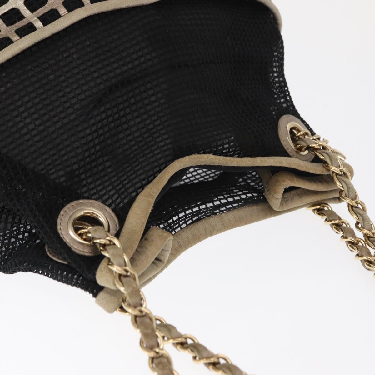 CHANEL Chain Shoulder Bag Nylon Leather Black Gold CC Auth bs32086