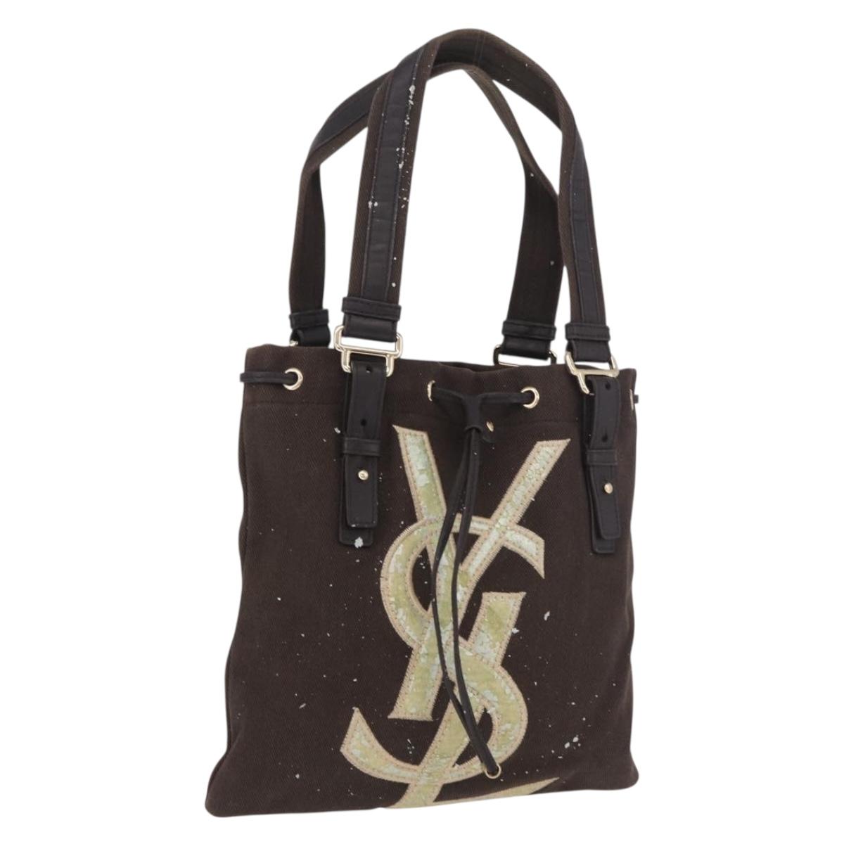 SAINT LAURENT Tote Bag Canvas Black Silver 123435 Auth bs32088