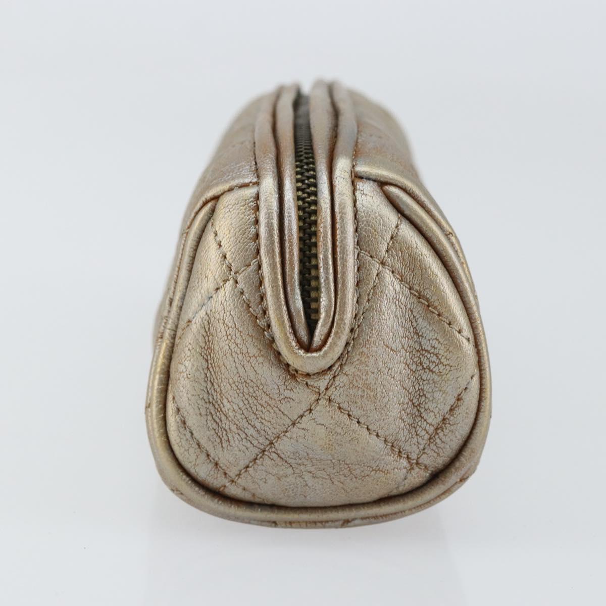 CHANEL Matelasse Pouch Leather Champagne Gold CC Auth bs32089