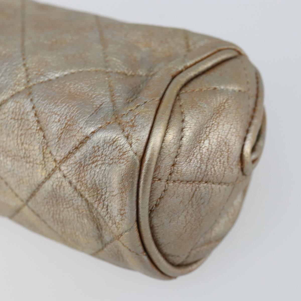 CHANEL Matelasse Pouch Leather Champagne Gold CC Auth bs32089