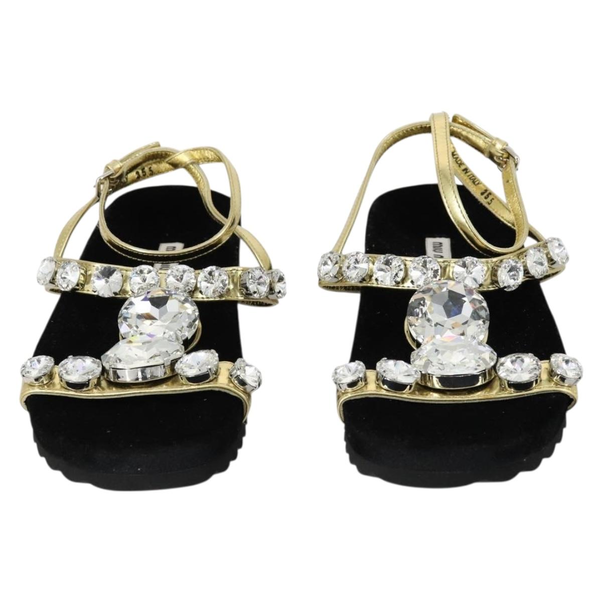 Miu Miu Sandals Leather Suede Black Auth bs32095