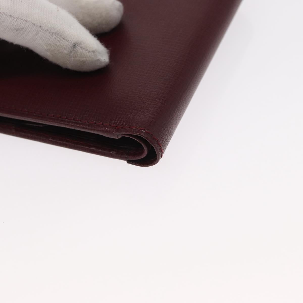 CARTIER Must Line Bifold Wallet Leather Bordeaux Gold Auth bs32096