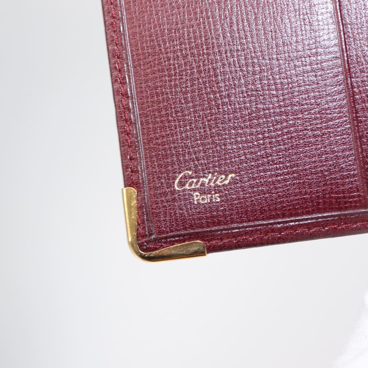 CARTIER Must Line Bifold Wallet Leather Bordeaux Gold Auth bs32096