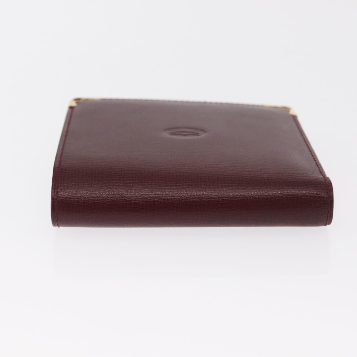 CARTIER Must Line Bifold Wallet Leather Bordeaux Gold Auth bs32096