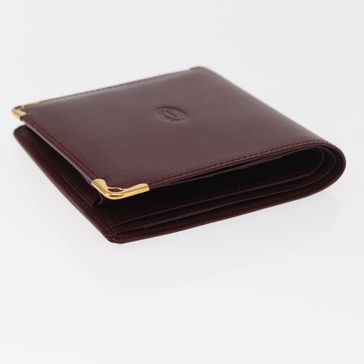 CARTIER Must Line Bifold Wallet Leather Bordeaux Gold Auth bs32096