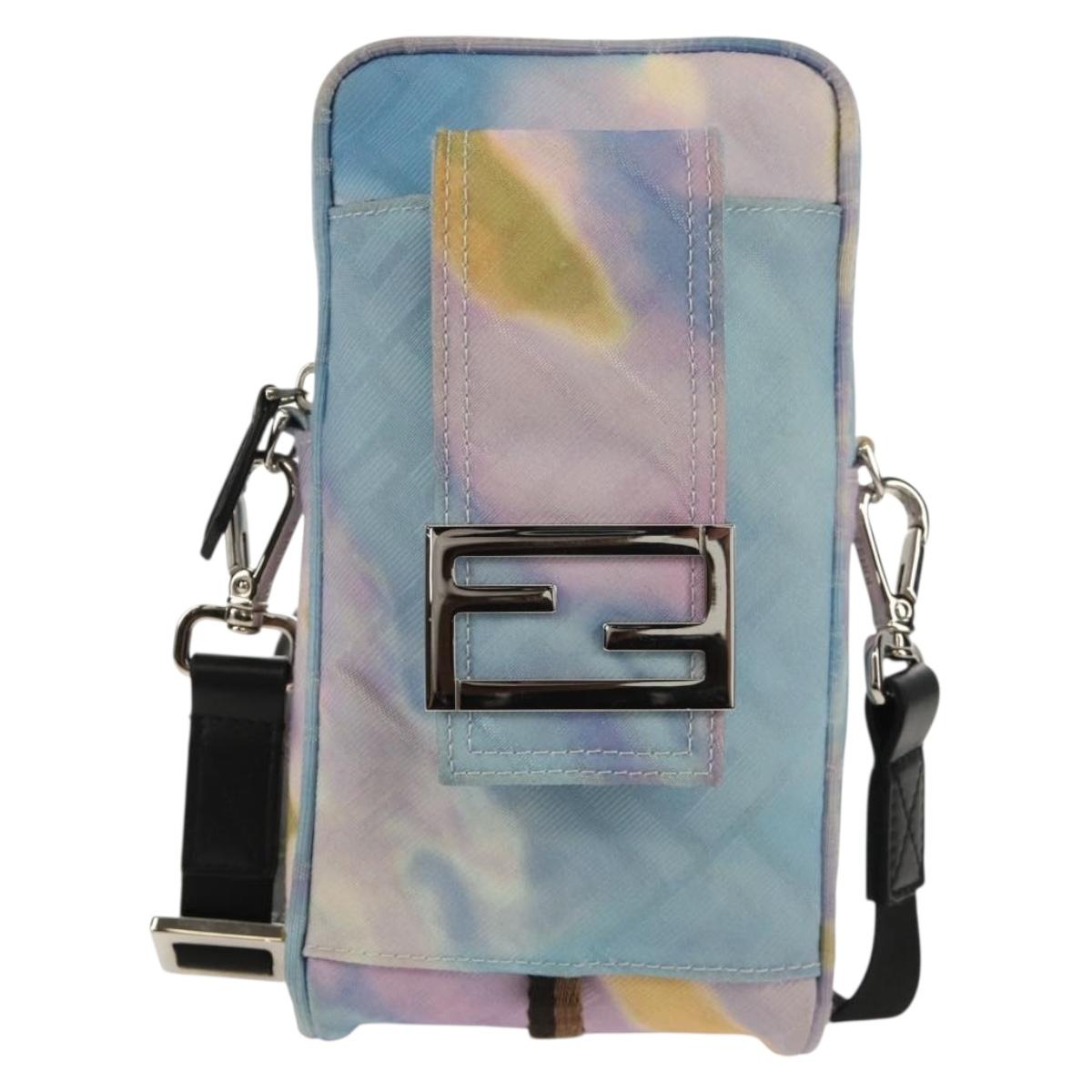 FENDI Zucca Canvas Shoulder Bag Blue Silver Auth bs32097V