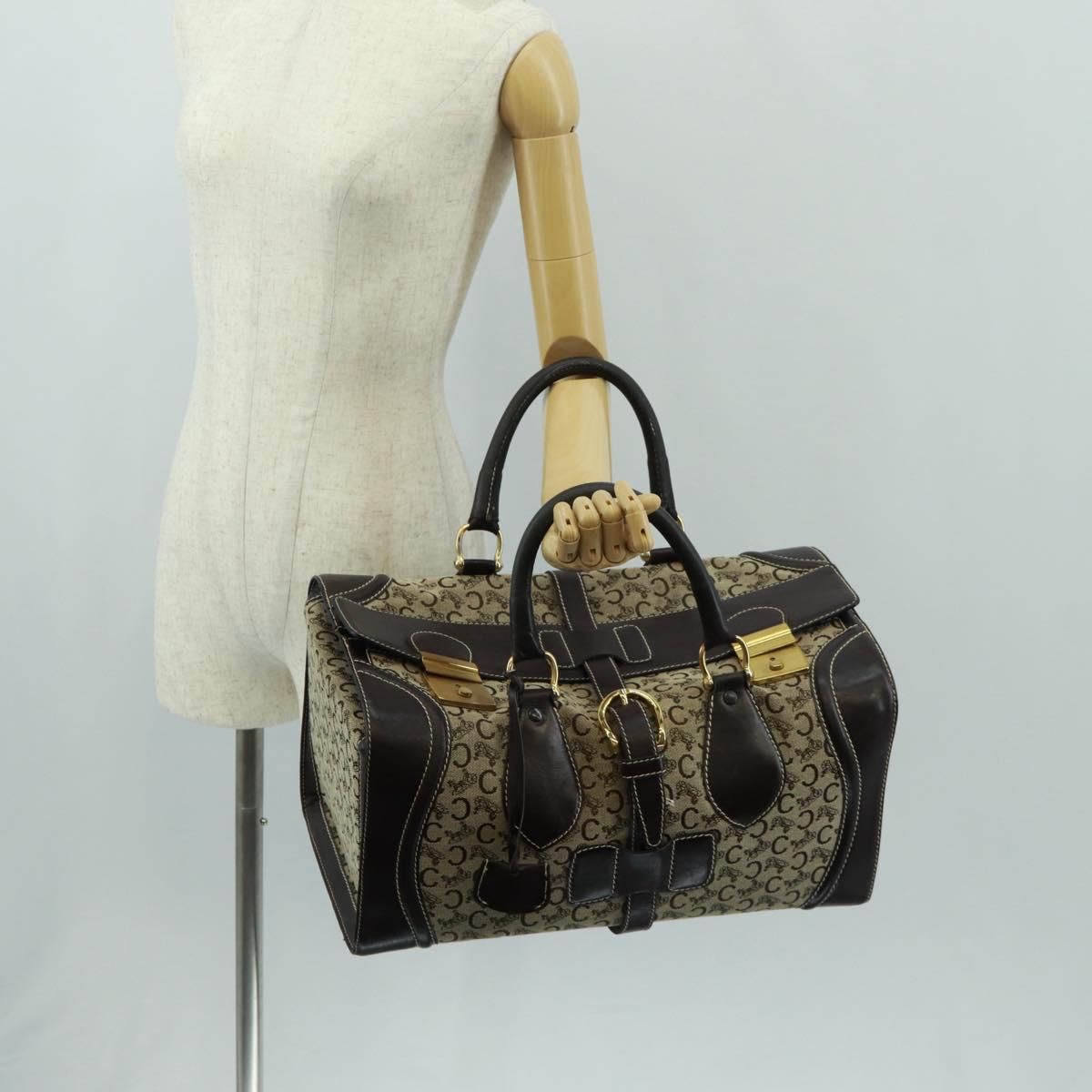 CELINE C Sulky Boston Bag Canvas Brown Gold Auth bs32098