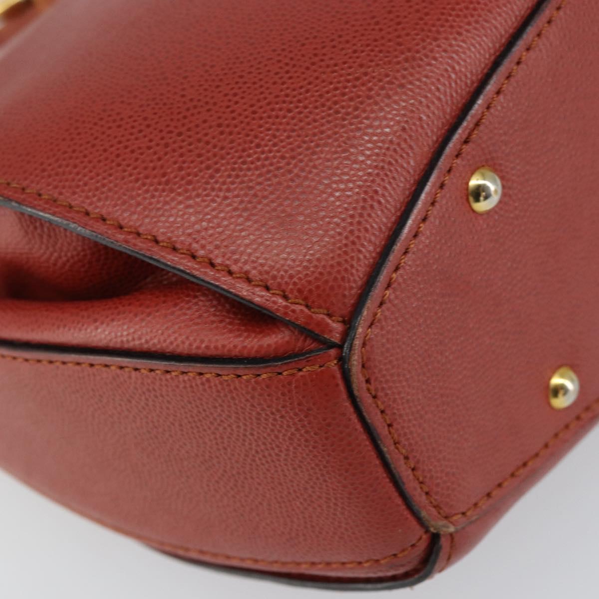 CELINE Hand Bag Leather Red Gold Auth bs32099