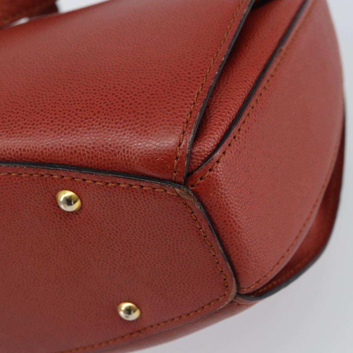 CELINE Hand Bag Leather Red Gold Auth bs32099