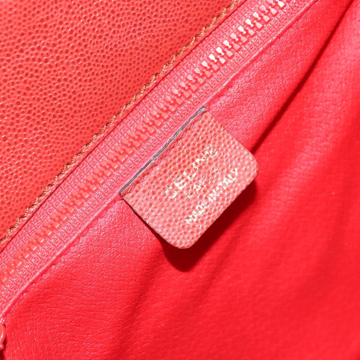 CELINE Hand Bag Leather Red Gold Auth bs32099