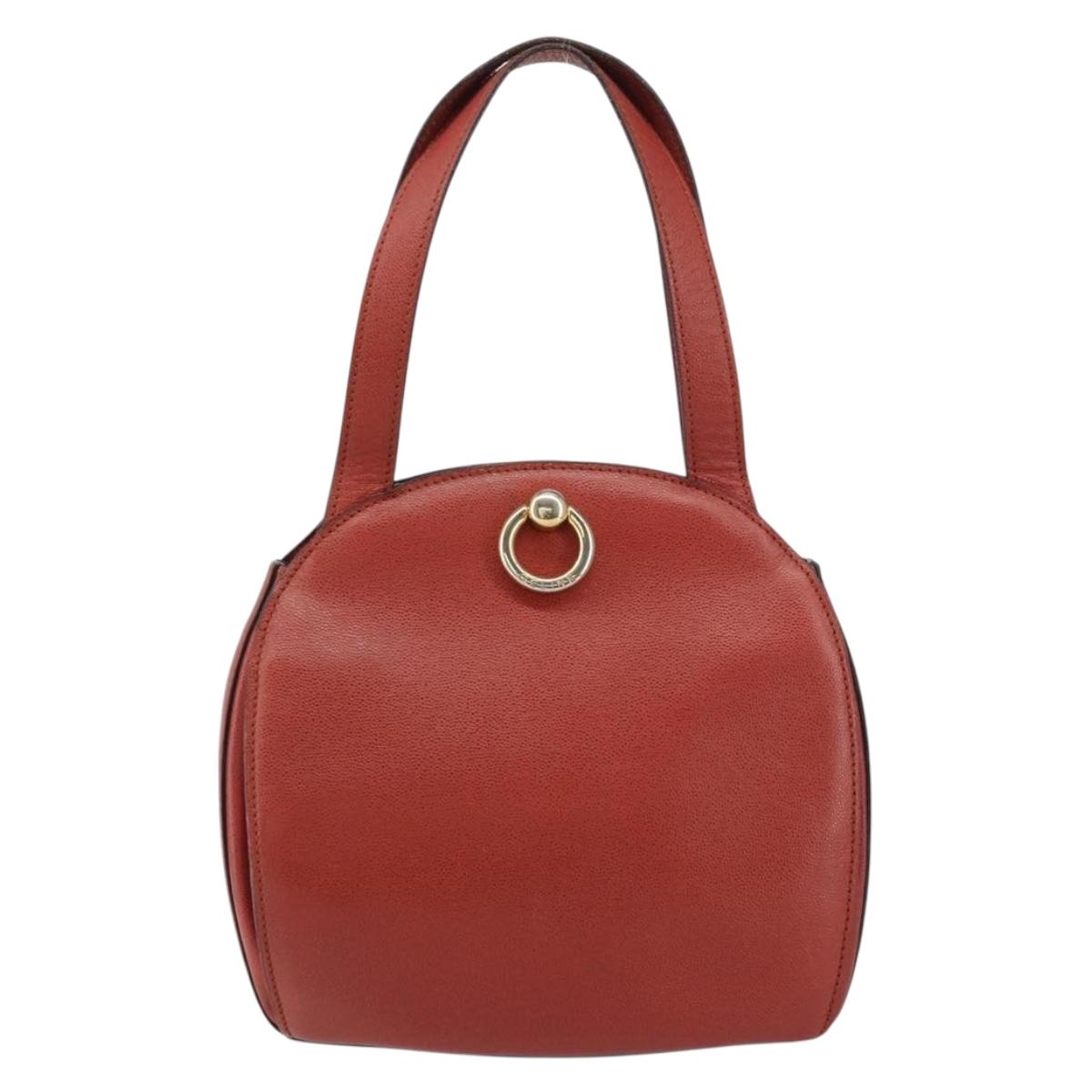 CELINE Hand Bag Leather Red Gold Auth bs32099