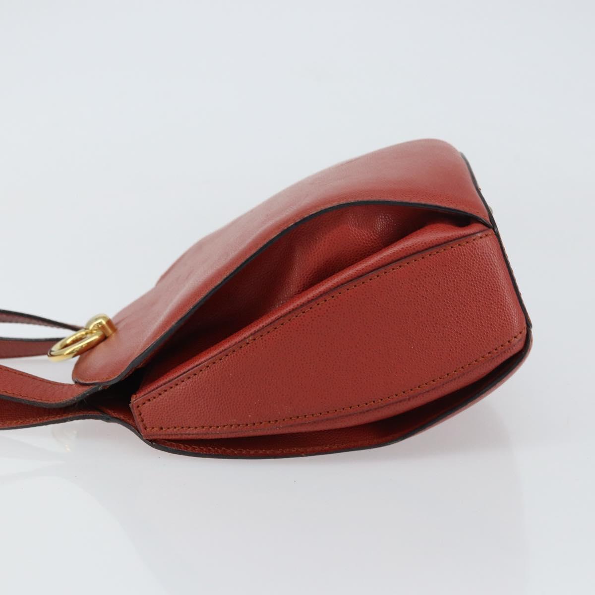 CELINE Hand Bag Leather Red Gold Auth bs32099