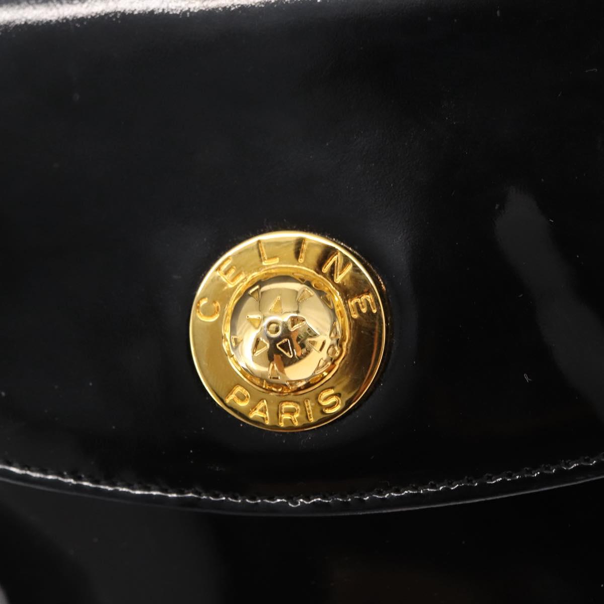 CELINE Clutch Bag Enamel Black Gold Auth bs32100
