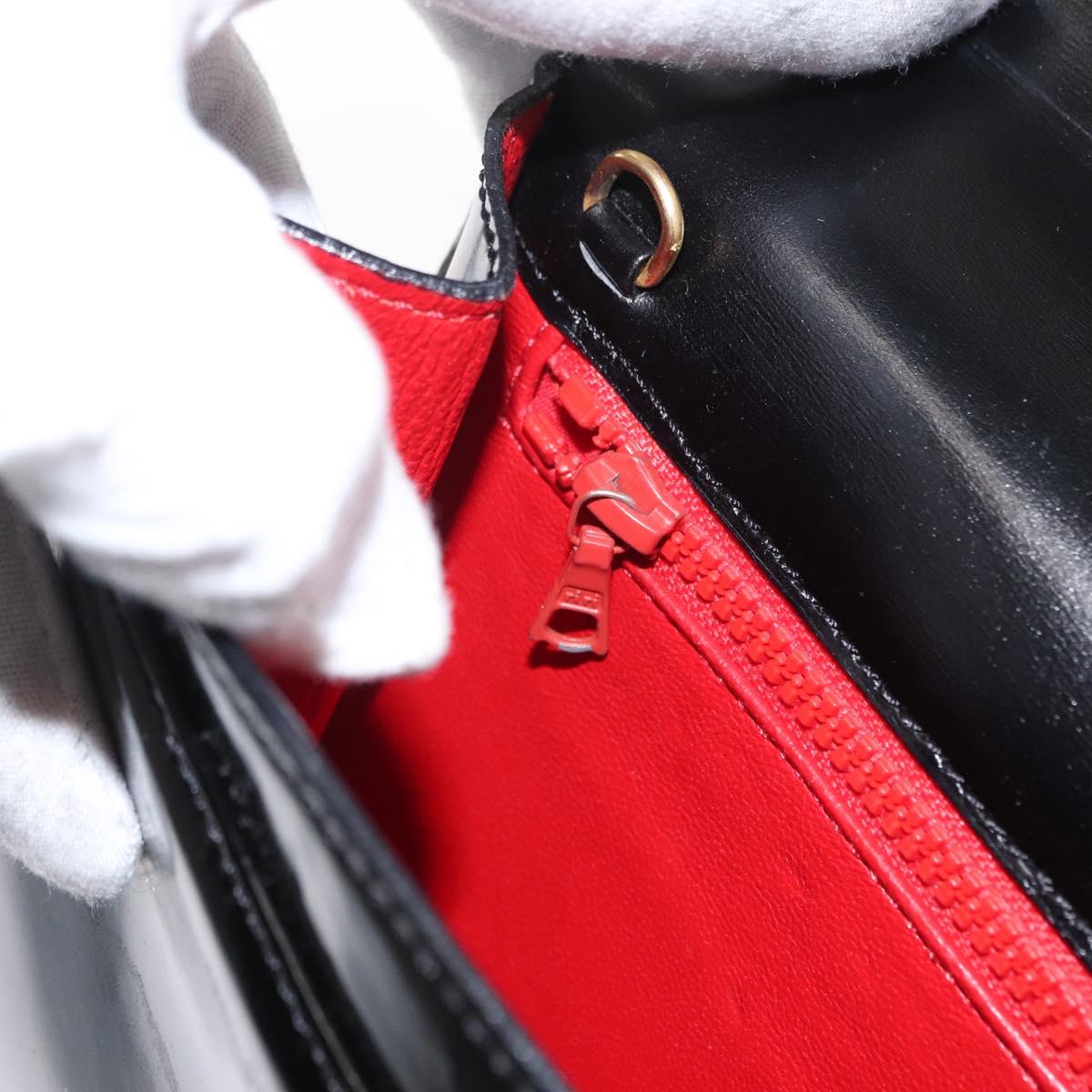 CELINE Clutch Bag Enamel Black Gold Auth bs32100