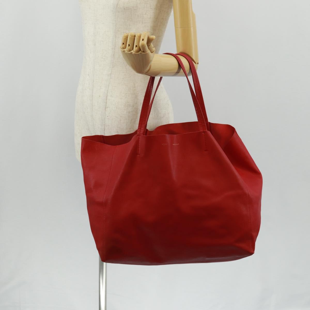 CELINE Horizontalkava Tote Bag Leather Red Gold Auth bs32104