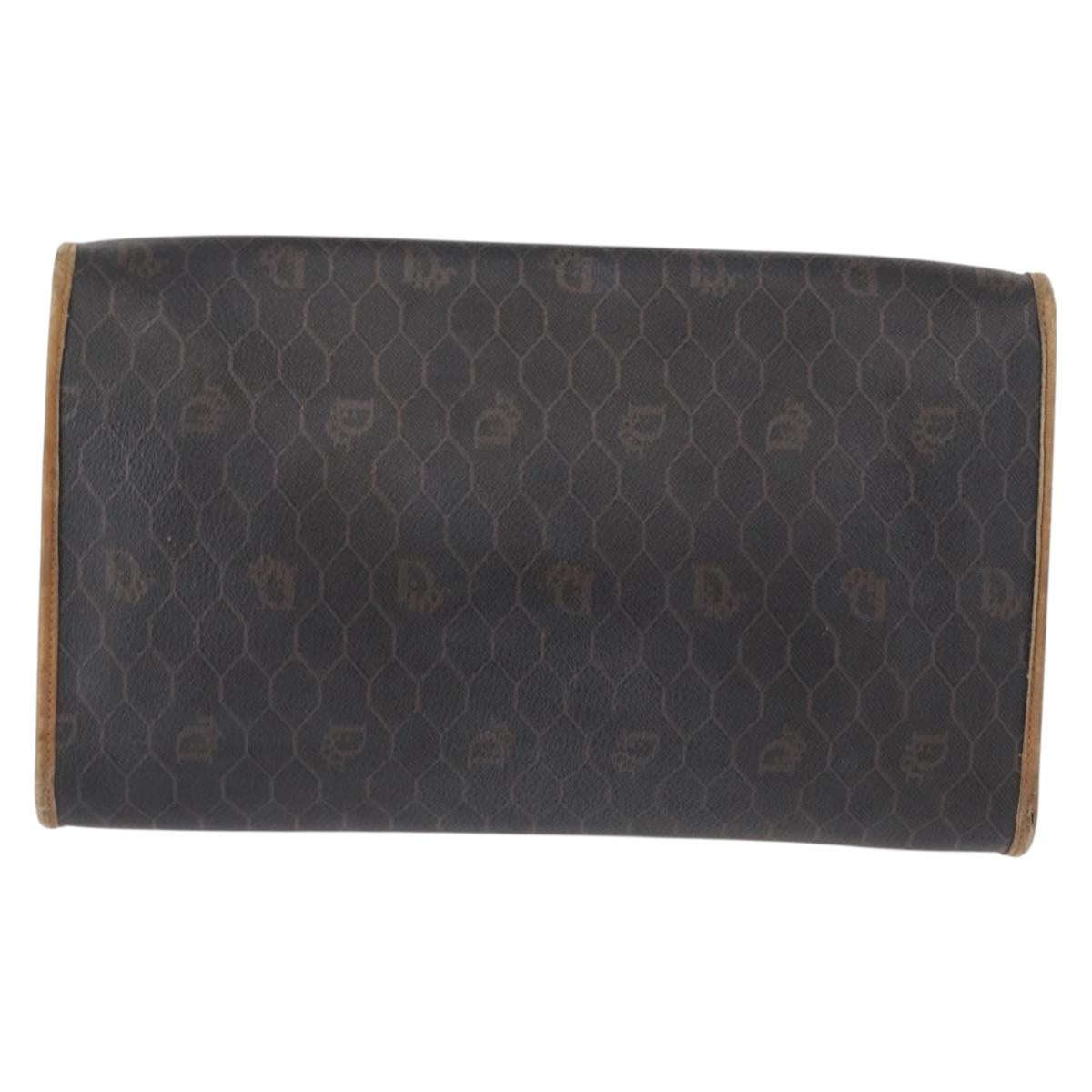 Christian Dior Honeycomb Canvas Chain Shoulder Bag PVC Black Gold Auth bs32105