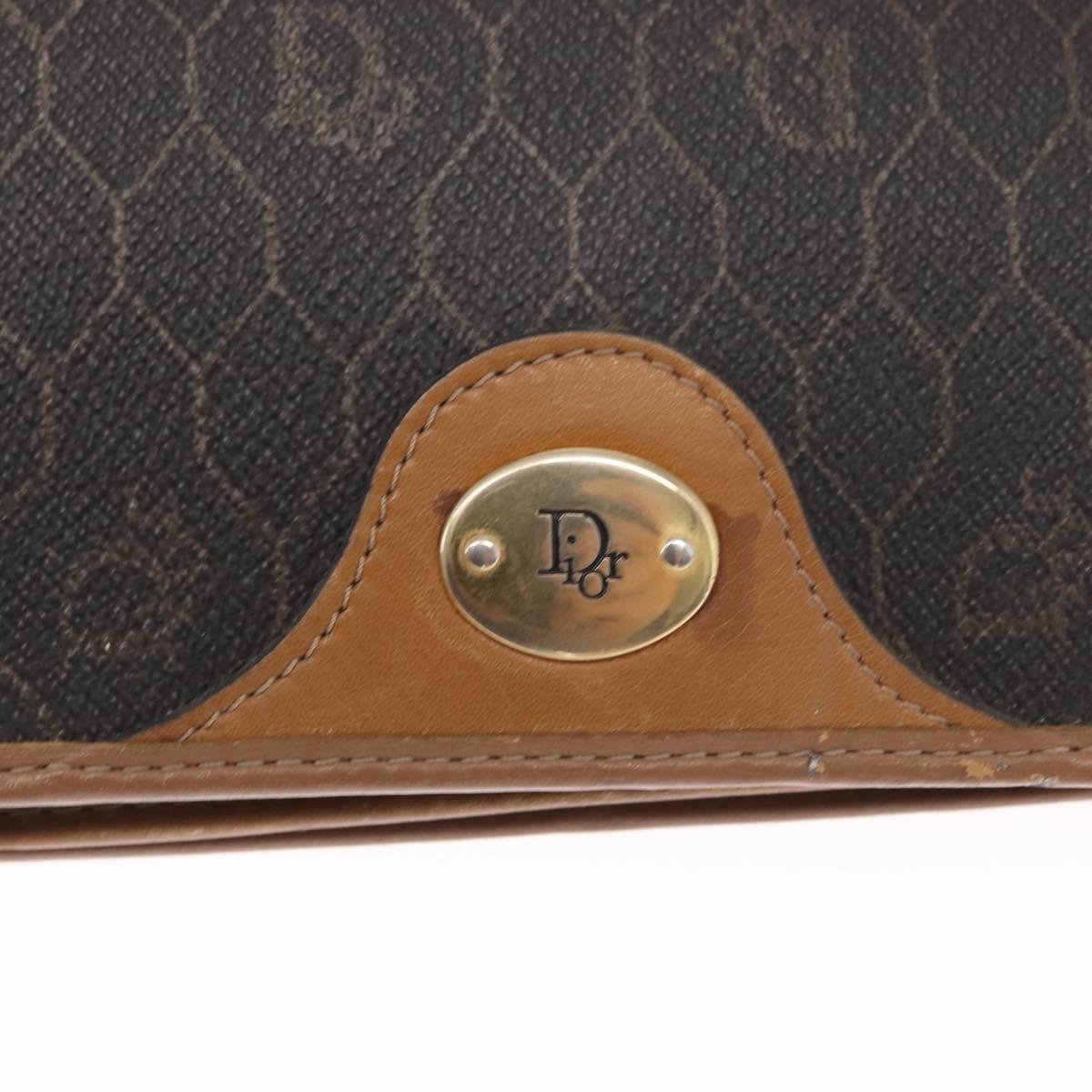 Christian Dior Honeycomb Canvas Chain Shoulder Bag PVC Black Gold Auth bs32106