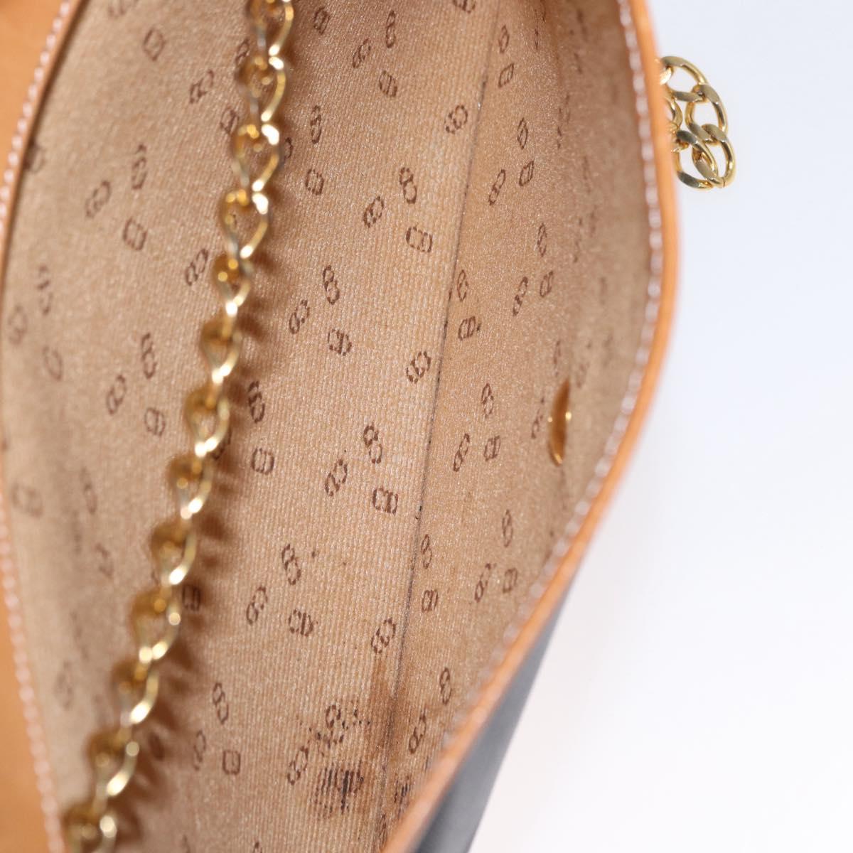 Christian Dior Chain Shoulder Bag Nylon Leather Black Gold Auth bs32108