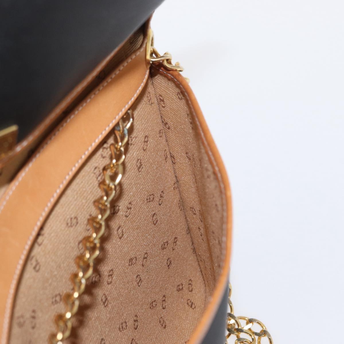 Christian Dior Chain Shoulder Bag Nylon Leather Black Gold Auth bs32108