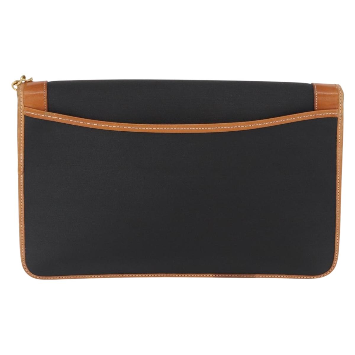 Christian Dior Chain Shoulder Bag Nylon Leather Black Gold Auth bs32108