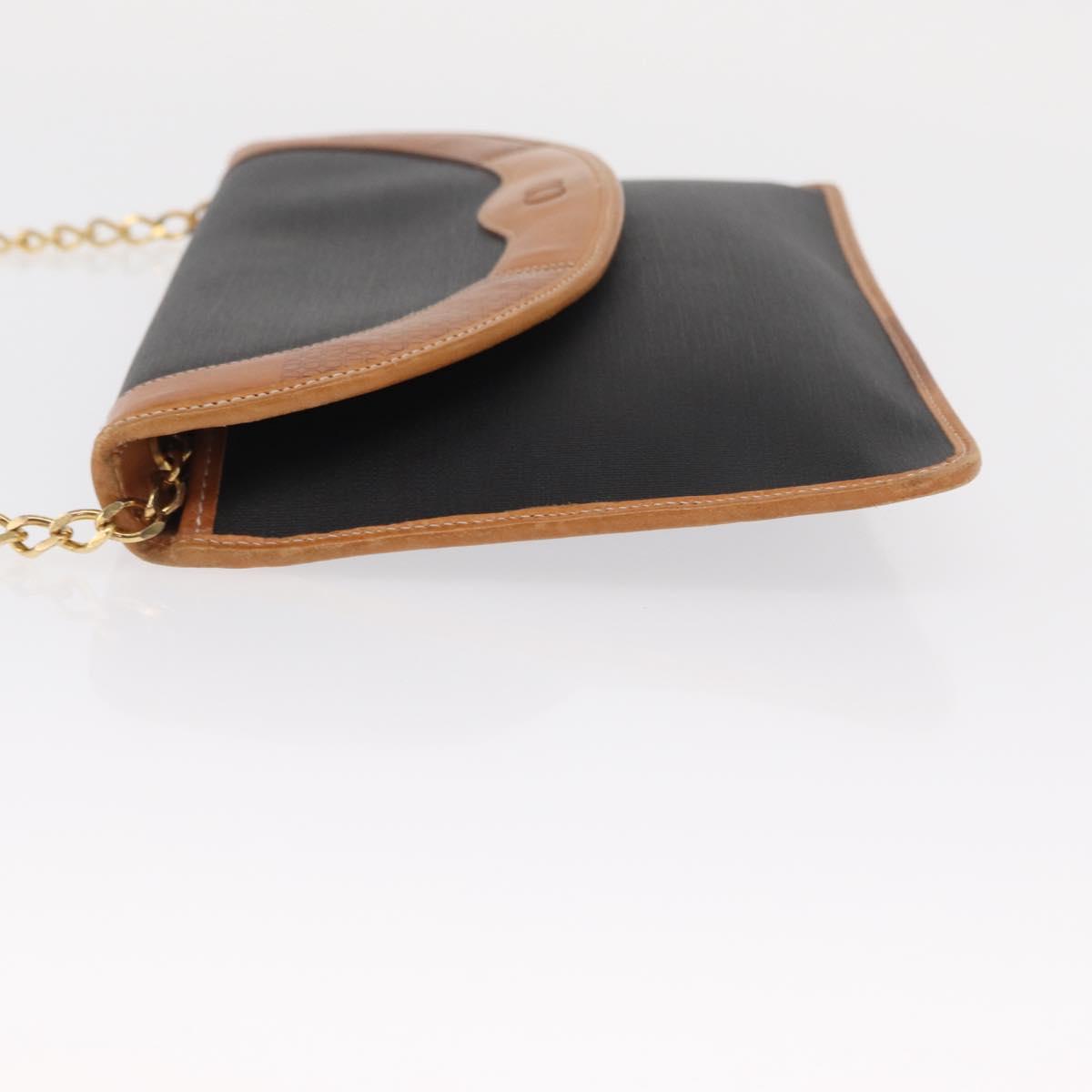 Christian Dior Chain Shoulder Bag Nylon Leather Black Gold Auth bs32108