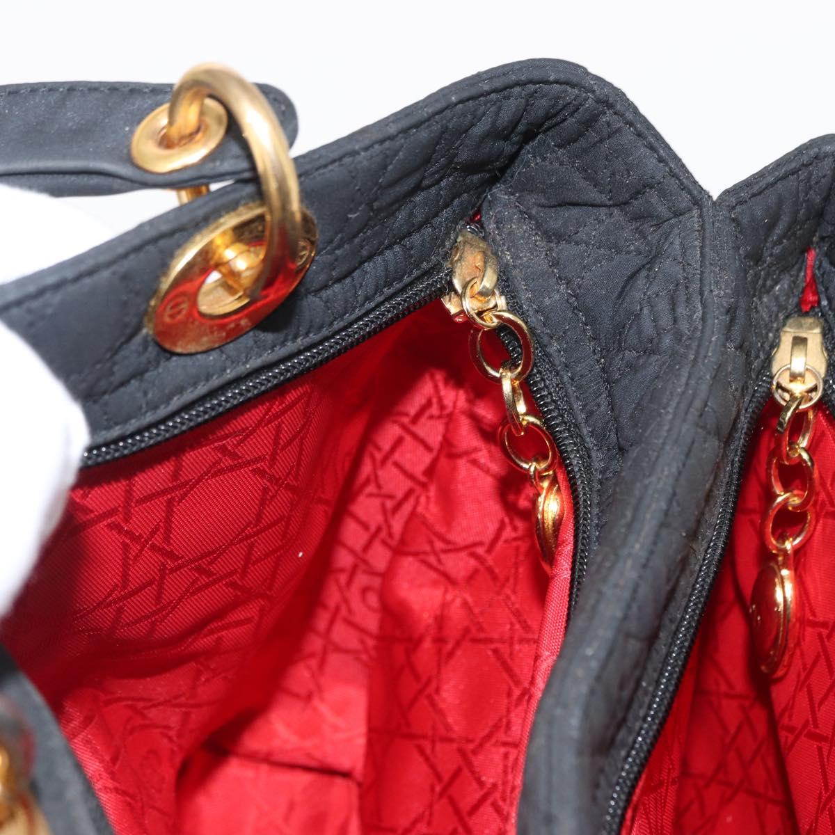 Christian Dior Lady Dior Canage Hand Bag Nylon Black Gold Auth bs32111