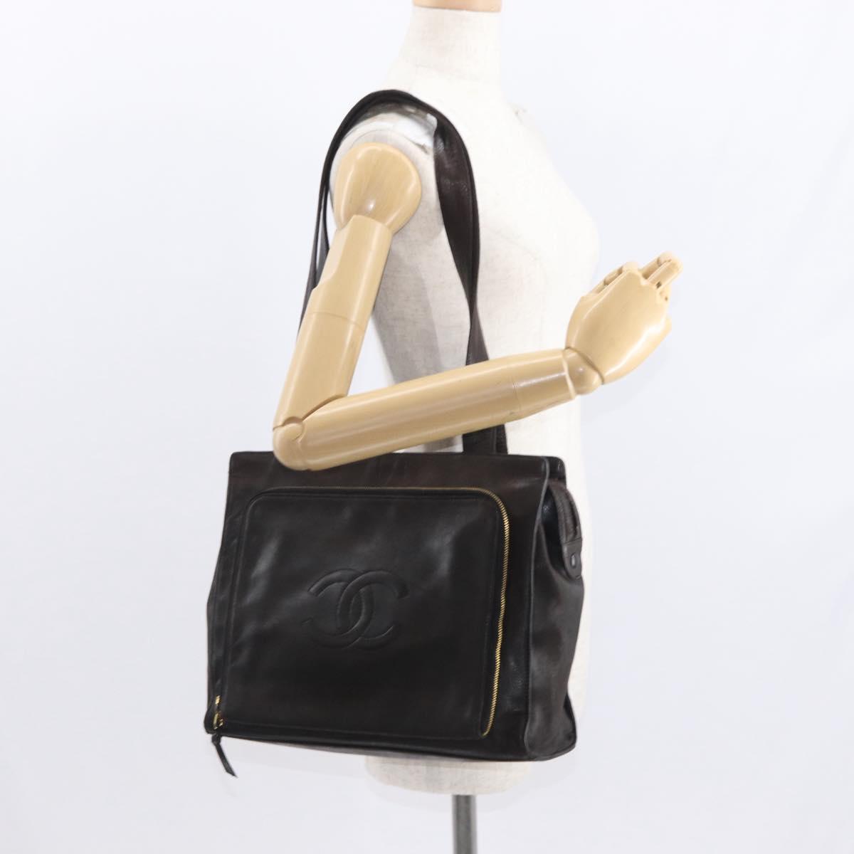 CHANEL Matelasse Tote Bag Lamb Skin Brown Gold CC Auth bs32114
