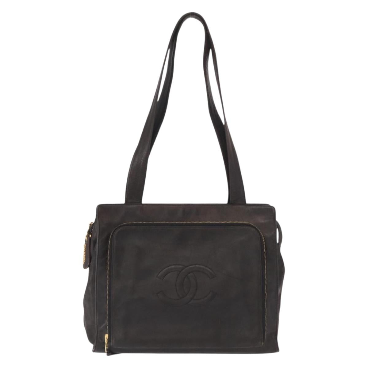 CHANEL Matelasse Tote Bag Lamb Skin Brown Gold CC Auth bs32114