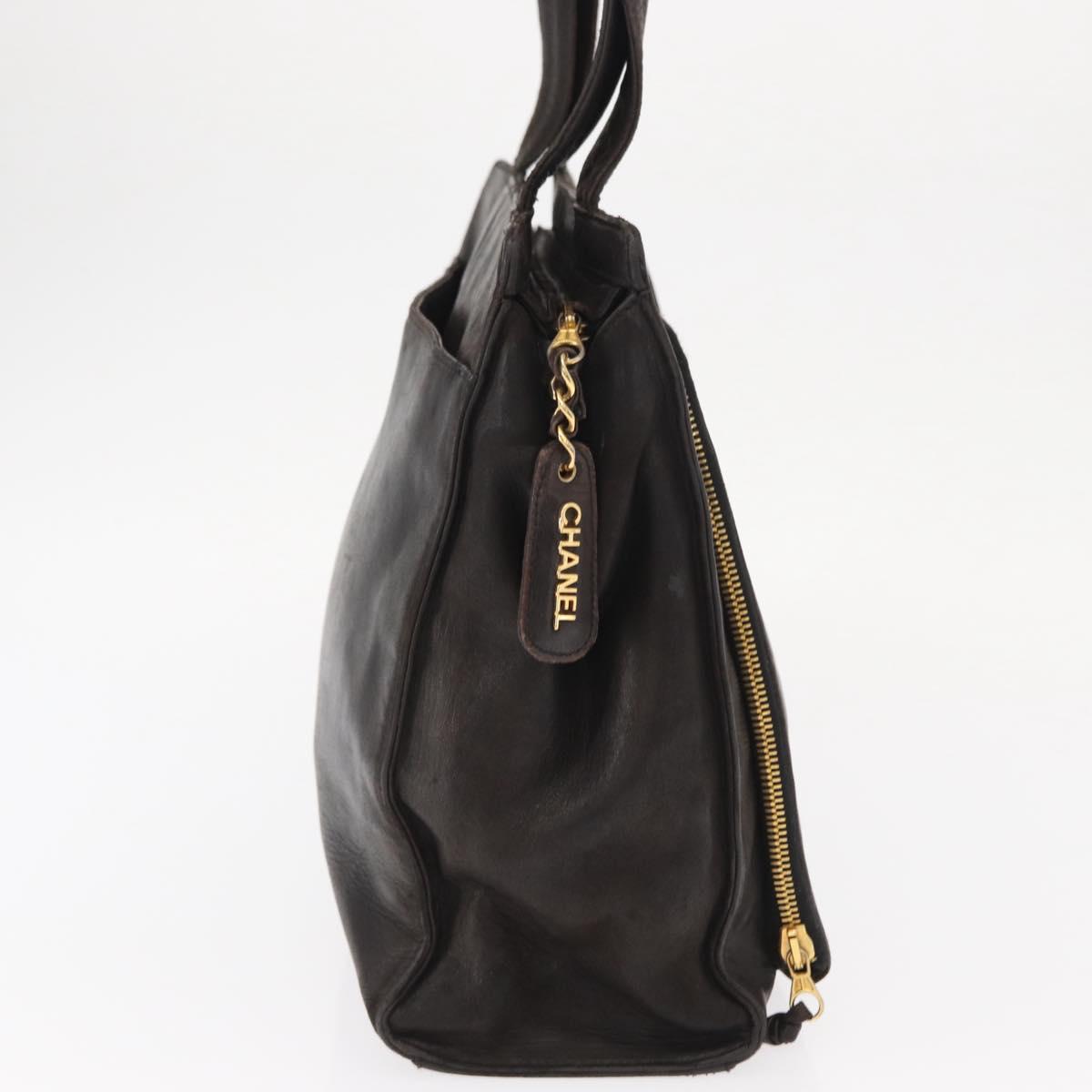 CHANEL Matelasse Tote Bag Lamb Skin Brown Gold CC Auth bs32114