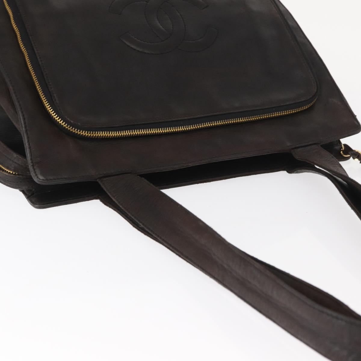 CHANEL Matelasse Tote Bag Lamb Skin Brown Gold CC Auth bs32114