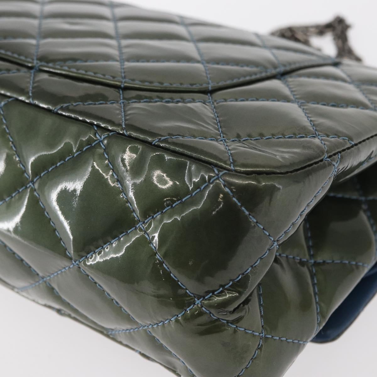 CHANEL Big Matelasse30 Chain Shoulder Bag Enamel Blue Silver CC Auth bs32116