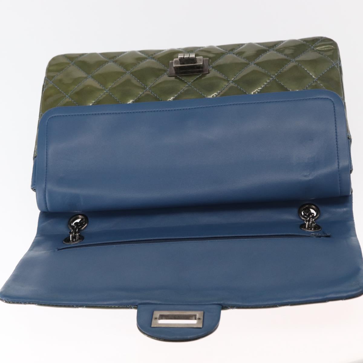 CHANEL Big Matelasse30 Chain Shoulder Bag Enamel Blue Silver CC Auth bs32116