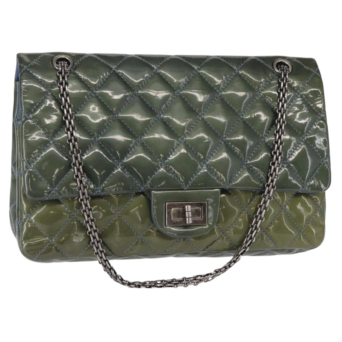 CHANEL Big Matelasse30 Chain Shoulder Bag Enamel Blue Silver CC Auth bs32116