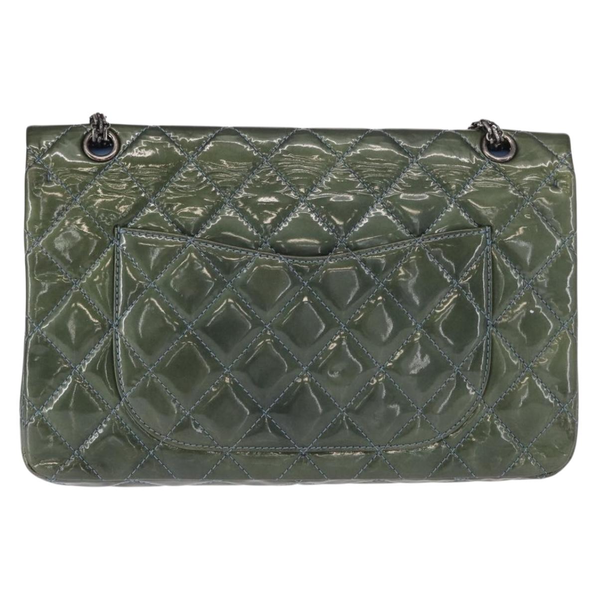 CHANEL Big Matelasse30 Chain Shoulder Bag Enamel Blue Silver CC Auth bs32116