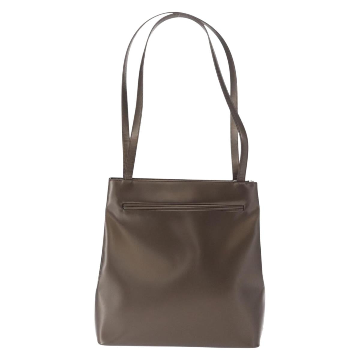 LOEWE Shoulder Bag Leather Brown Silver Auth bs32118