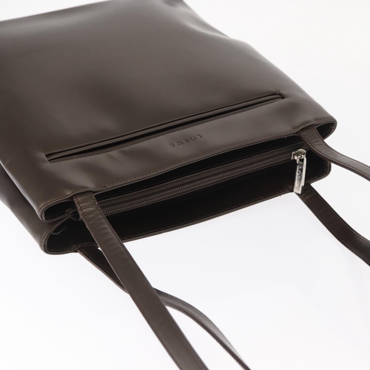 LOEWE Shoulder Bag Leather Brown Silver Auth bs32118