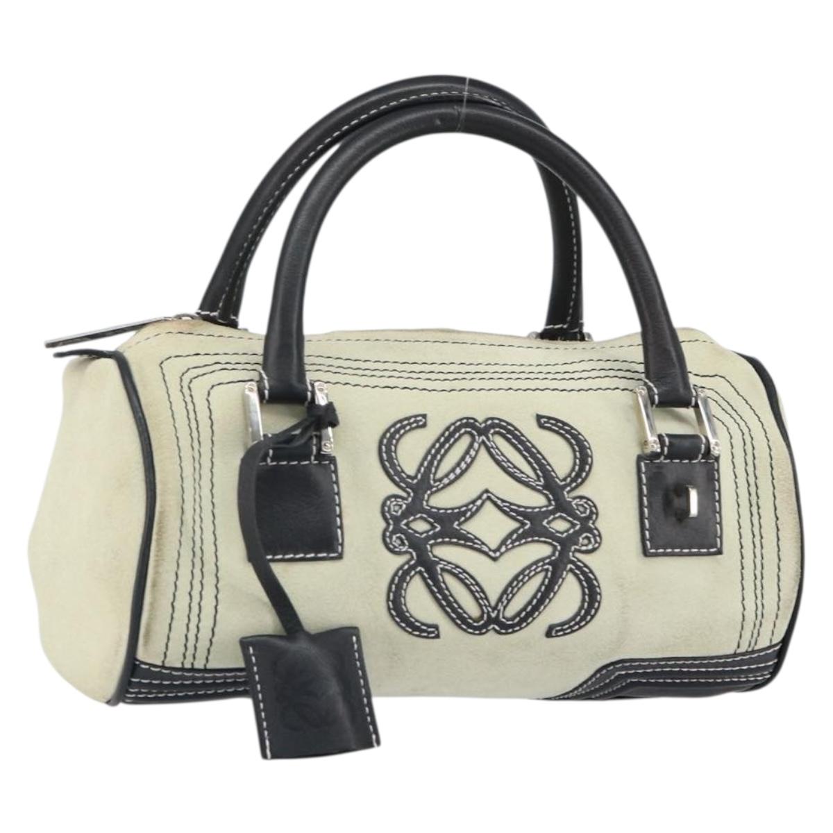 LOEWE Amazonas Hand Bag Leather White Silver Auth bs32121