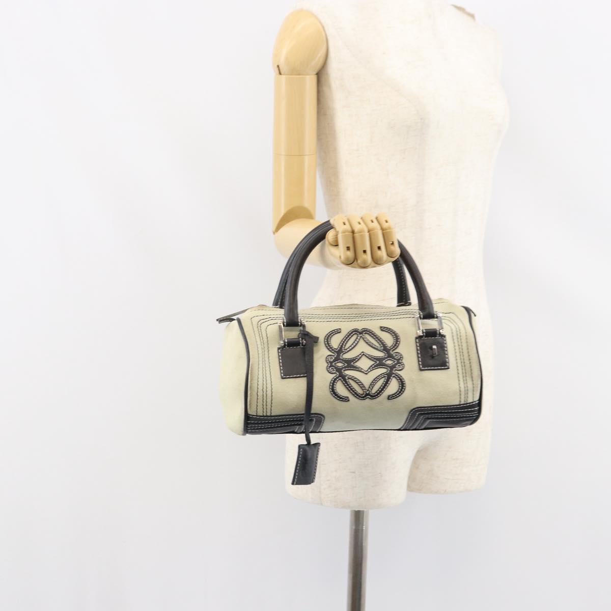 LOEWE Amazonas Hand Bag Leather White Silver Auth bs32121