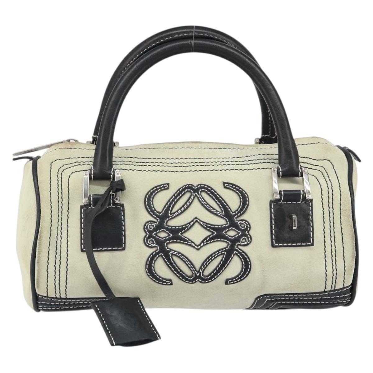 LOEWE Amazonas Hand Bag Leather White Silver Auth bs32121
