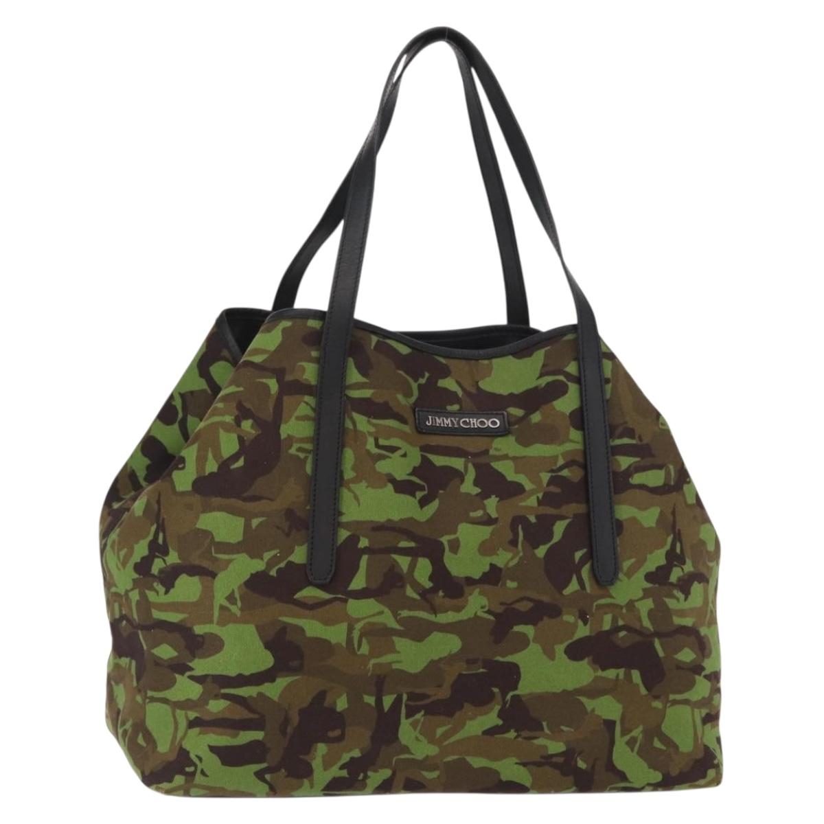 Jimmy Choo Tote Bag Canvas Green Silver Auth bs32124