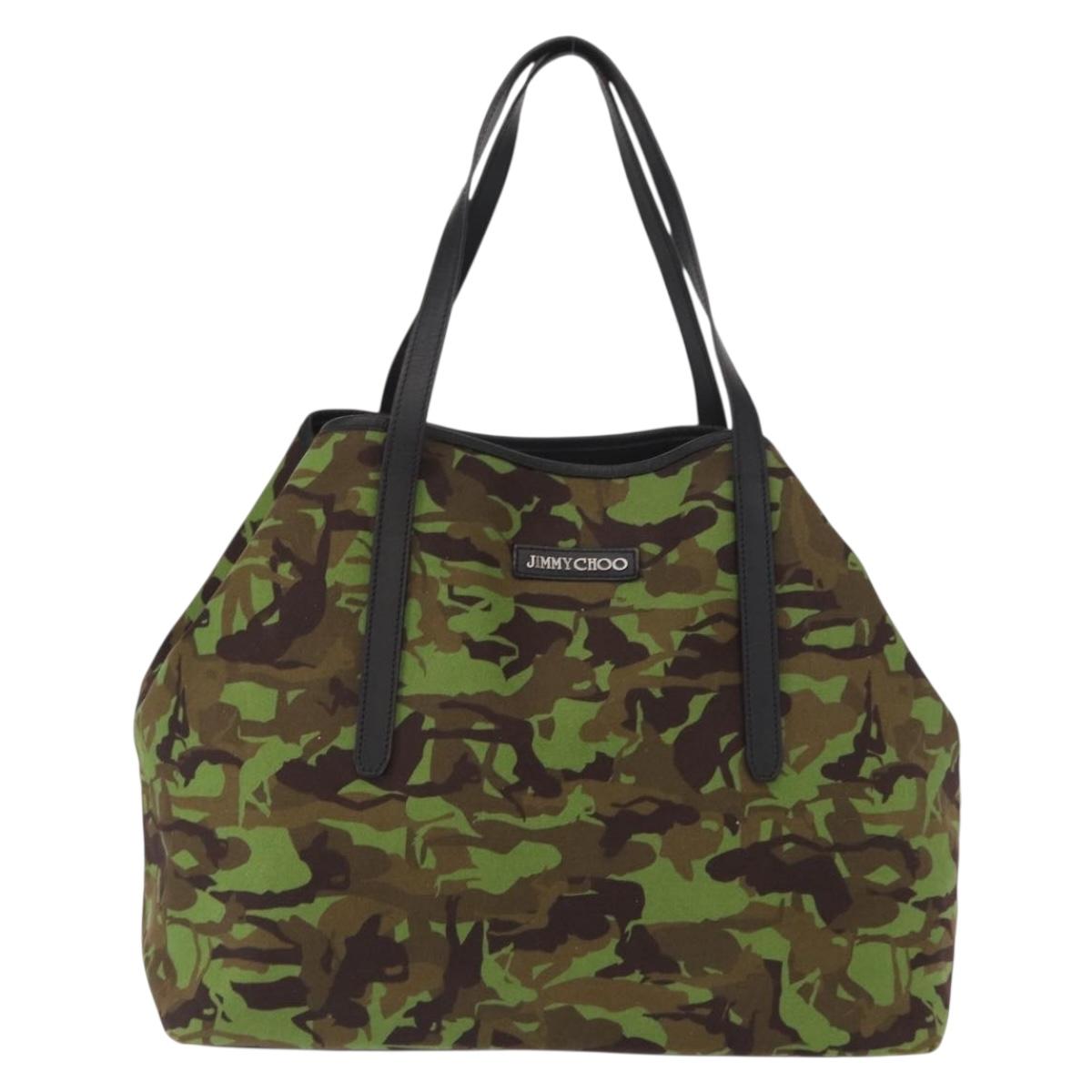 Jimmy Choo Tote Bag Canvas Green Silver Auth bs32124