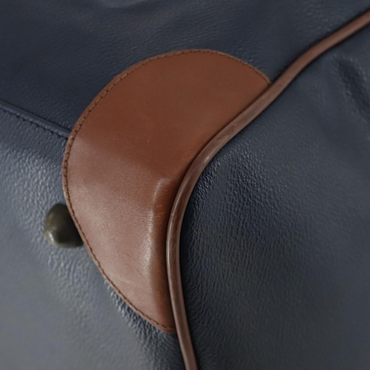 Burberrys Boston Bag Leather Navy Gold Auth bs32129