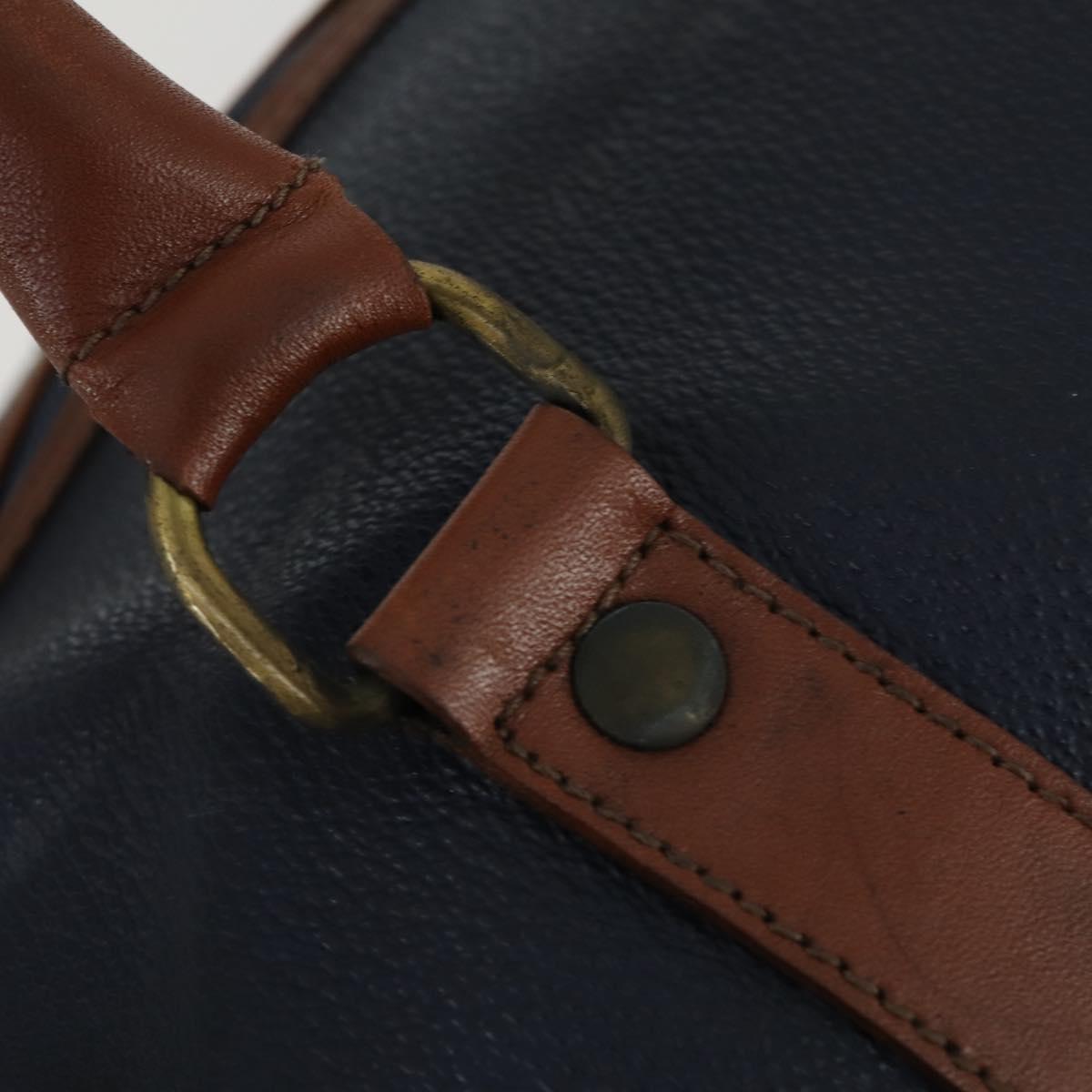 Burberrys Boston Bag Leather Navy Gold Auth bs32129