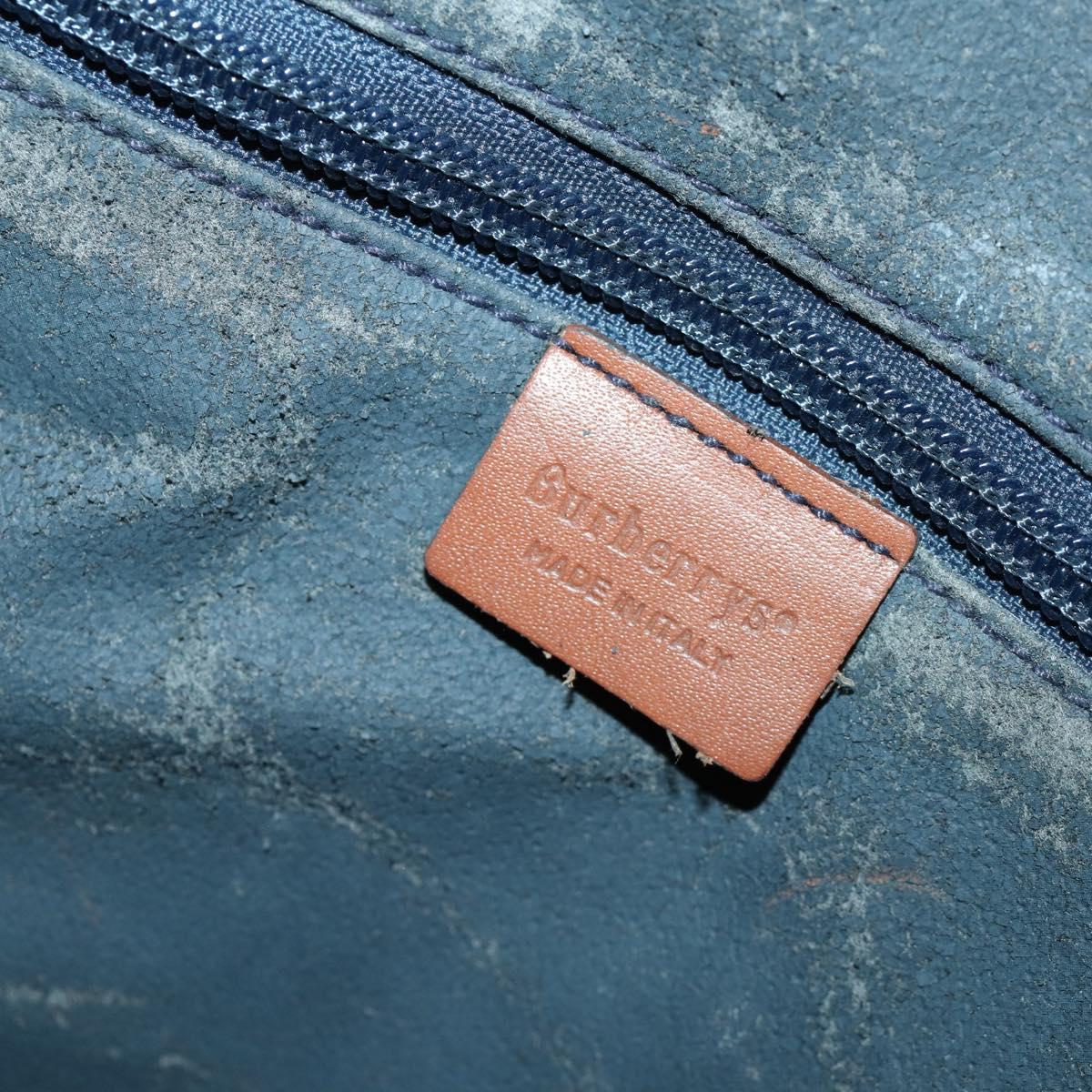 Burberrys Boston Bag Leather Navy Gold Auth bs32129