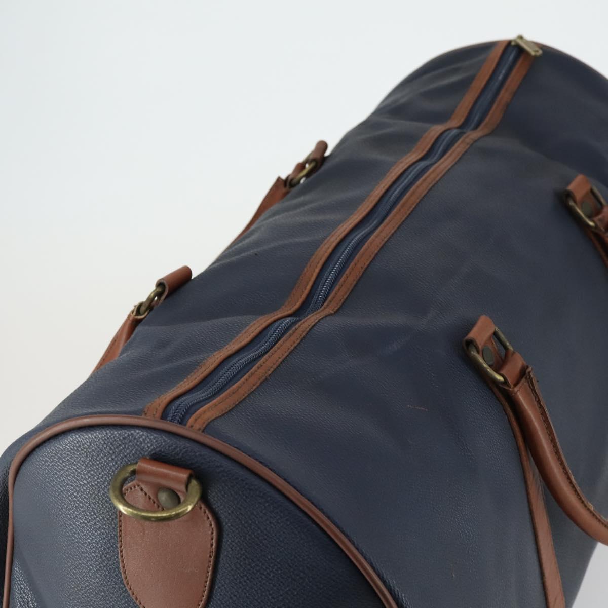 Burberrys Boston Bag Leather Navy Gold Auth bs32129