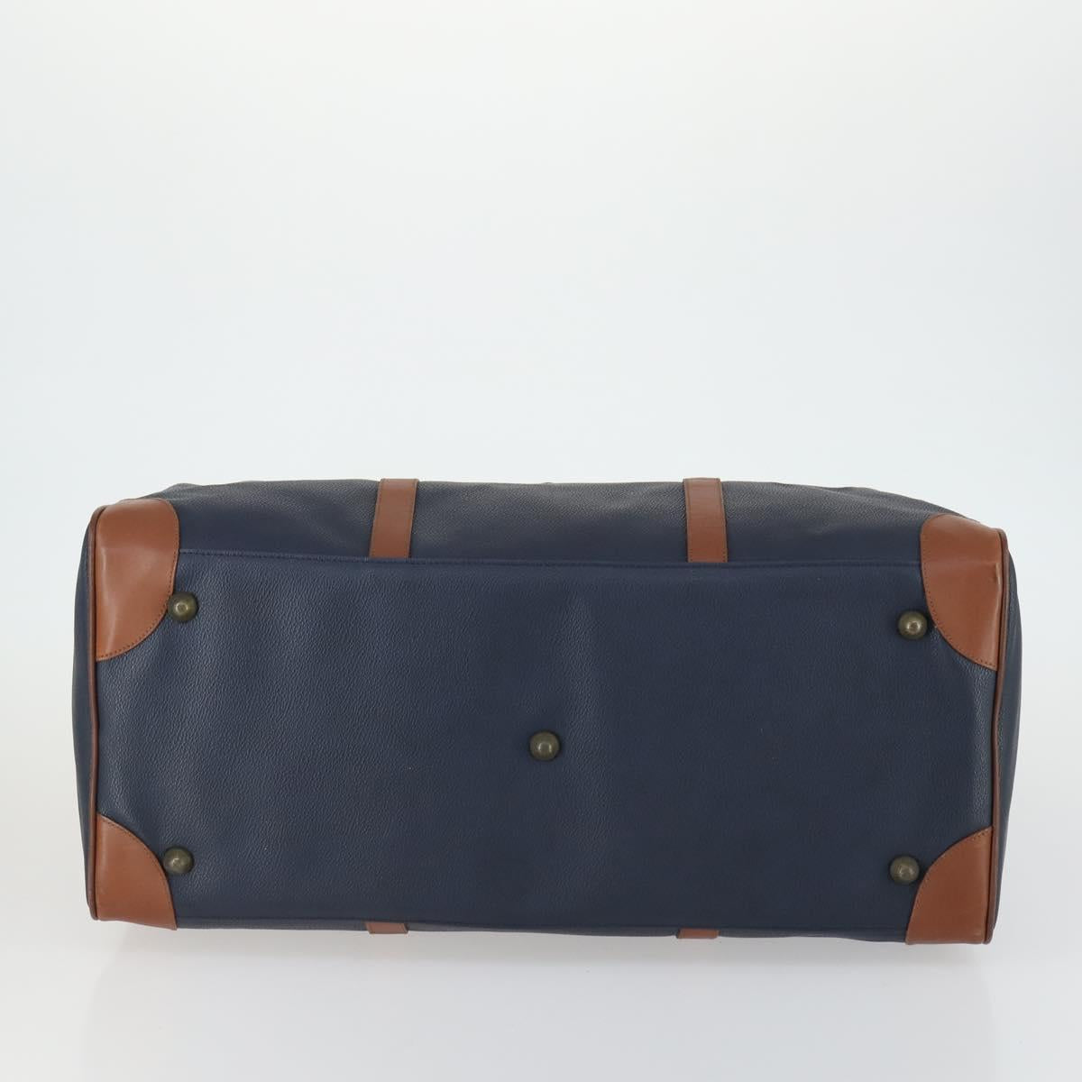 Burberrys Boston Bag Leather Navy Gold Auth bs32129