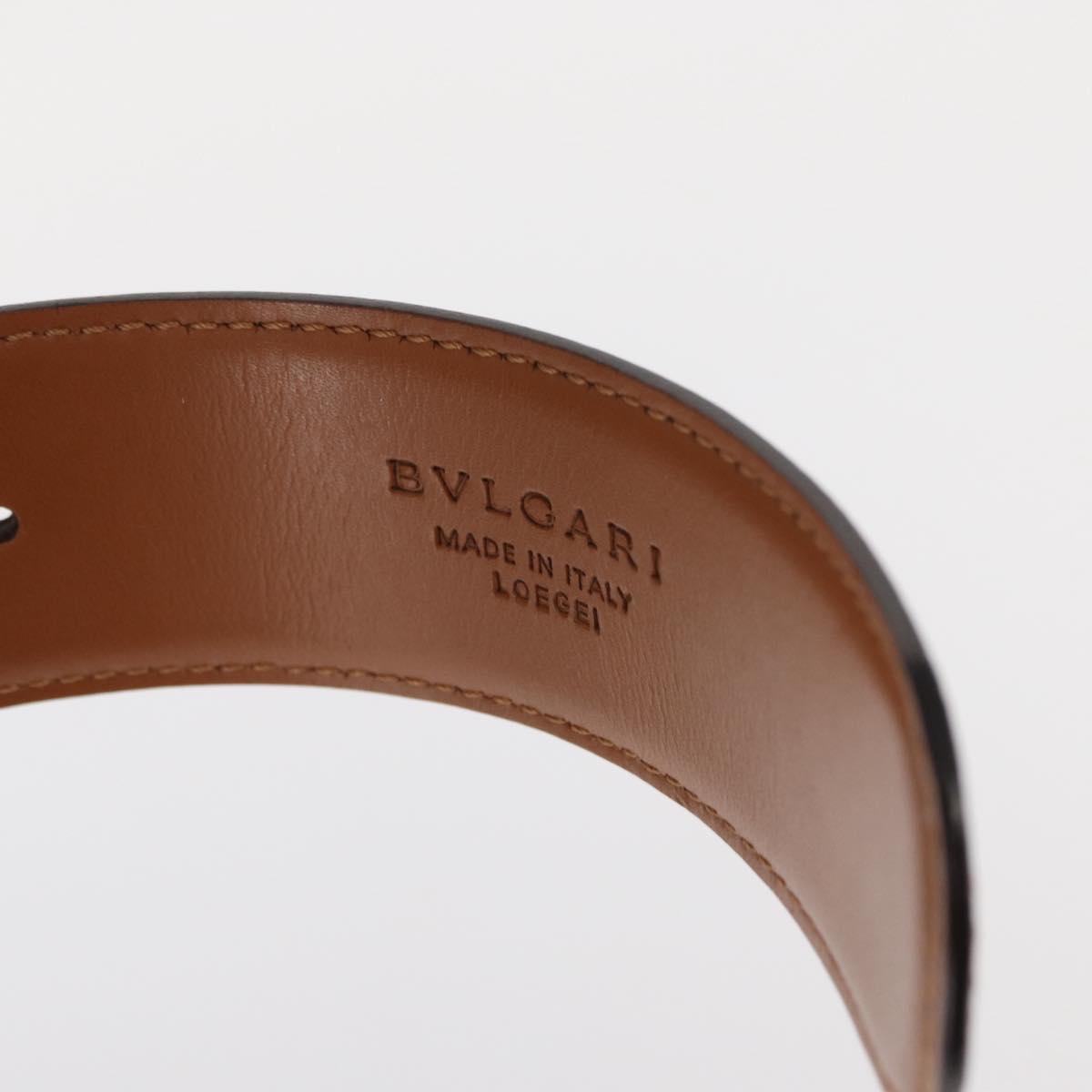 BVLGARI Belt Leather 36.6"" Brown Gold Auth bs32135